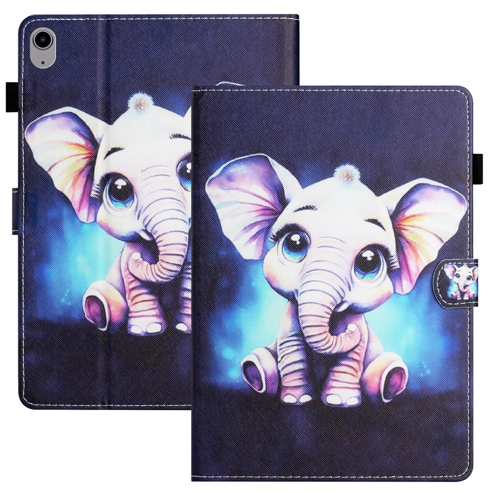 Anti-Drop Tablet Case for iPad (2025) / 10.9 (2022) PU Leather Folio Flip Cover Pattern Printing Shockproof Case - Elephant