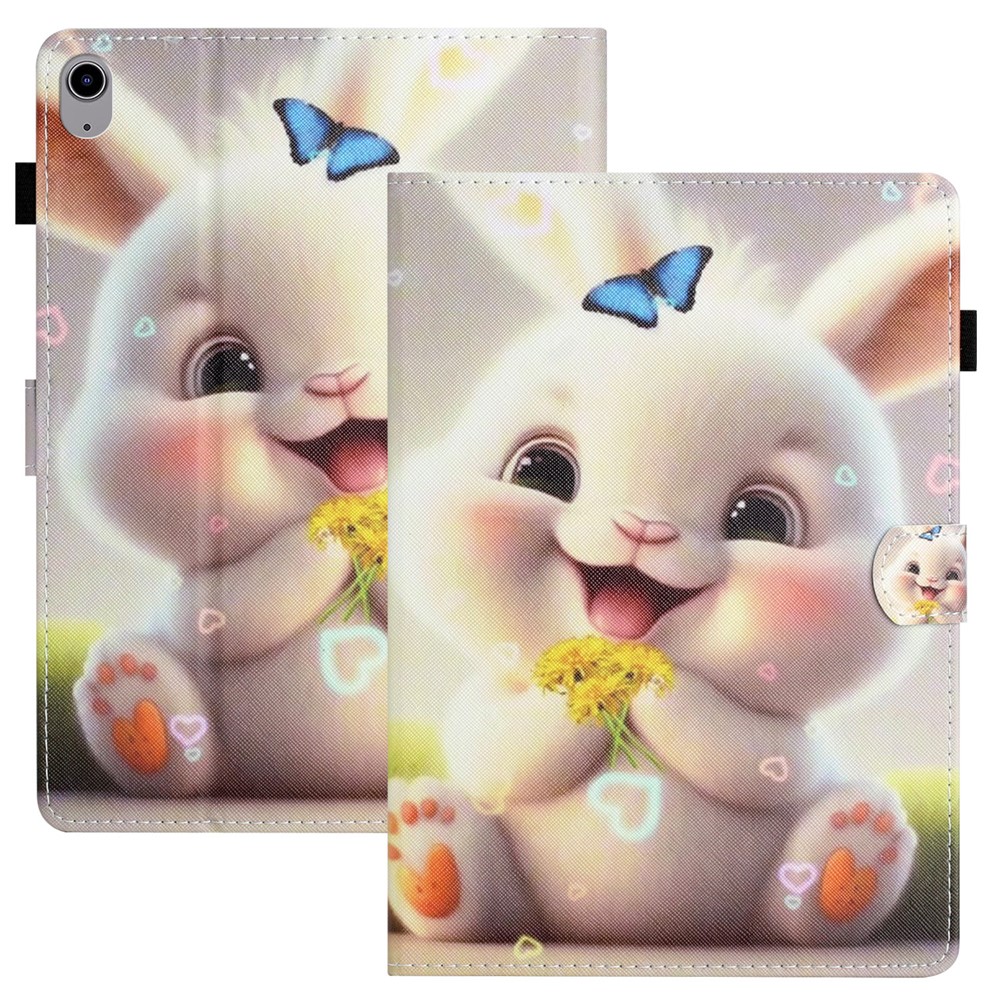 Anti-Drop Tablet Case for iPad (2025) / 10.9 (2022) PU Leather Folio Flip Cover Pattern Printing Shockproof Case - Rabbit