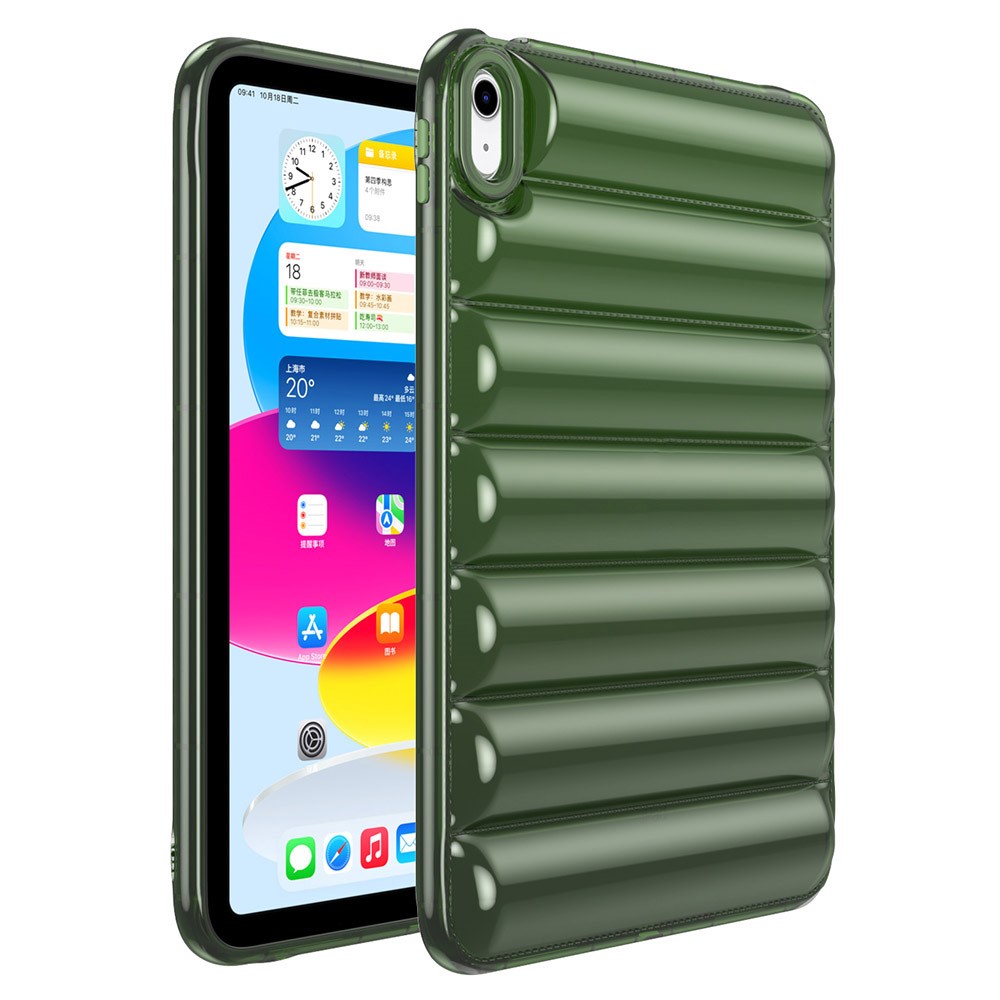 TPU Tablet Case for iPad (2025) / 10.9 (2022) Shockproof Case Soft Puffer Down Jacket Design Back Cover - Green