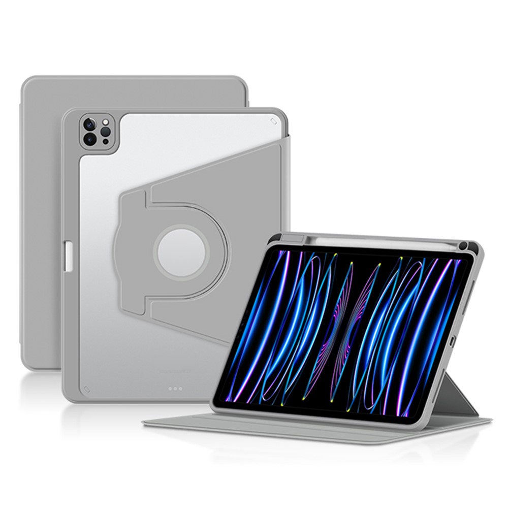 For iPad Air (2020) / (2022) / iPad Pro 11 inch (2020) / (2021) / (2022) PU Leather Cover Rotary Stand Tablet Case with Pen Slot - Grey