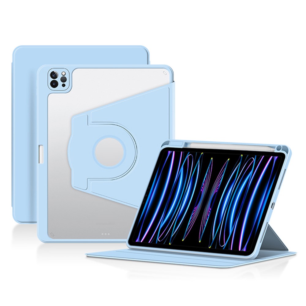 For iPad Air (2020) / (2022) / iPad Pro 11 inch (2020) / (2021) / (2022) PU Leather Cover Rotary Stand Tablet Case with Pen Slot - Blue