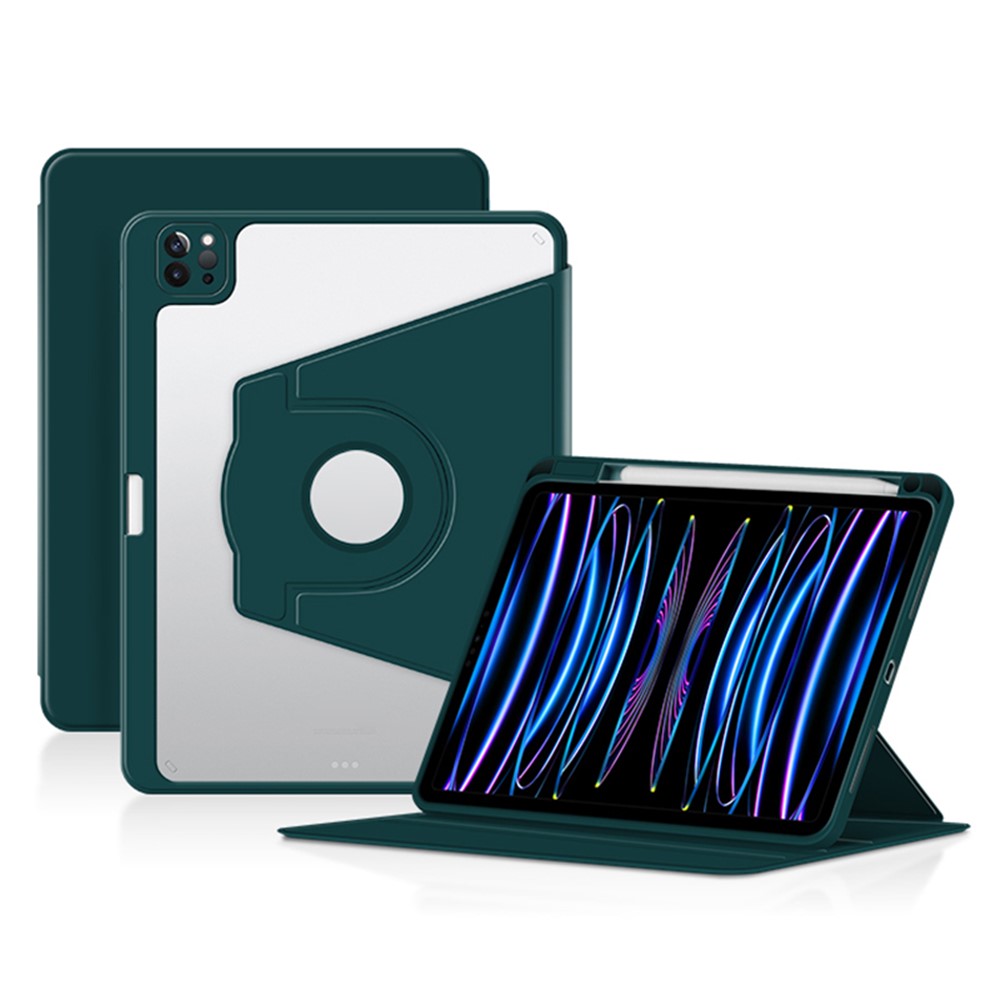 For iPad Air (2020) / (2022) / iPad Pro 11 inch (2020) / (2021) / (2022) PU Leather Cover Rotary Stand Tablet Case with Pen Slot - Green