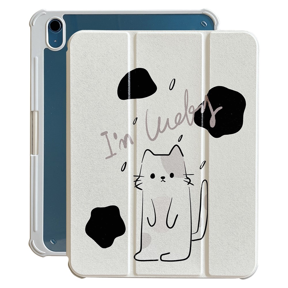 For iPad (2025) / 10.9 (2022) Rotating Trifold Stand Tablet Case PU Leather Pattern Smart Cover with Auto Wake / Sleep - Cat