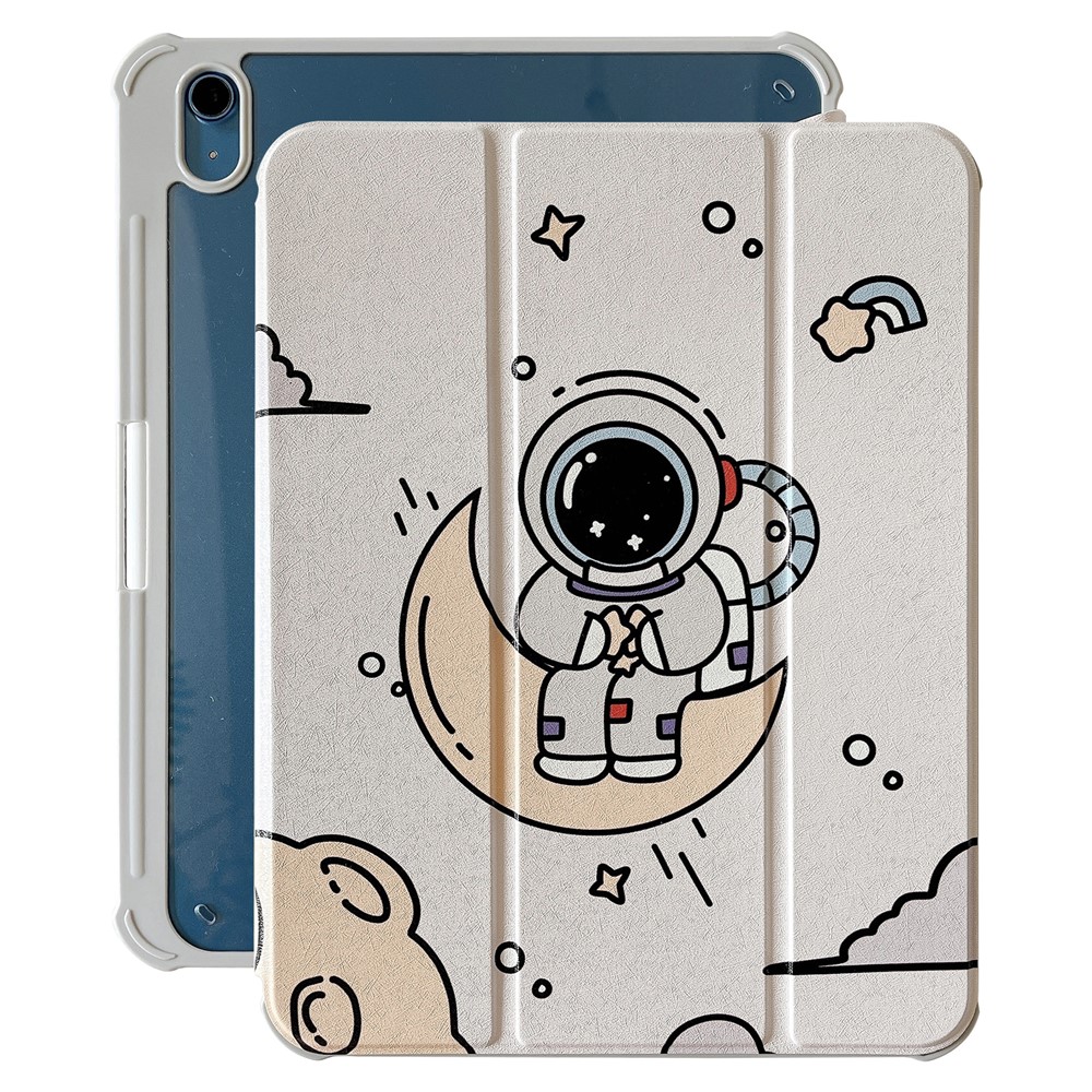 For iPad (2025) / 10.9 (2022) Rotating Trifold Stand Tablet Case PU Leather Pattern Smart Cover with Auto Wake / Sleep - Astronaut