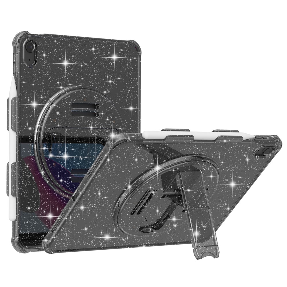 For iPad (2025) / 10.9 (2022) Kickstand Glitter Case Shockproof Hard PC Soft TPU Tablet Cover - Sparkly Black