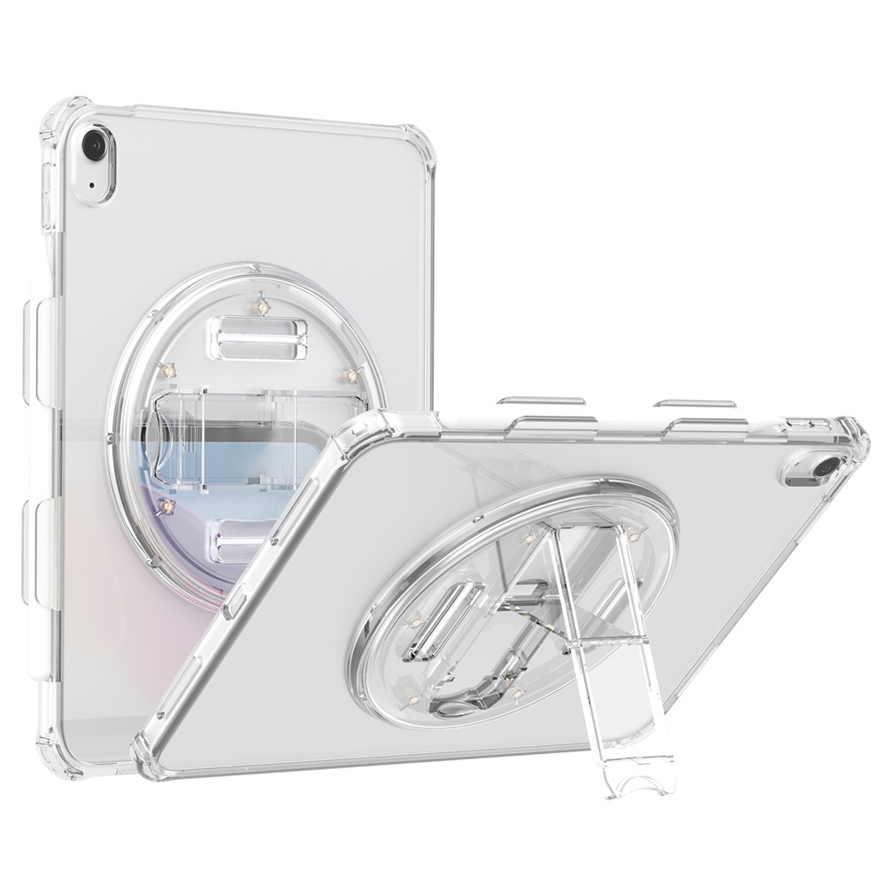 For iPad (2025) / 10.9 (2022) Kickstand Clear Case Shockproof Hard PC Soft TPU Tablet Cover - Transparent White