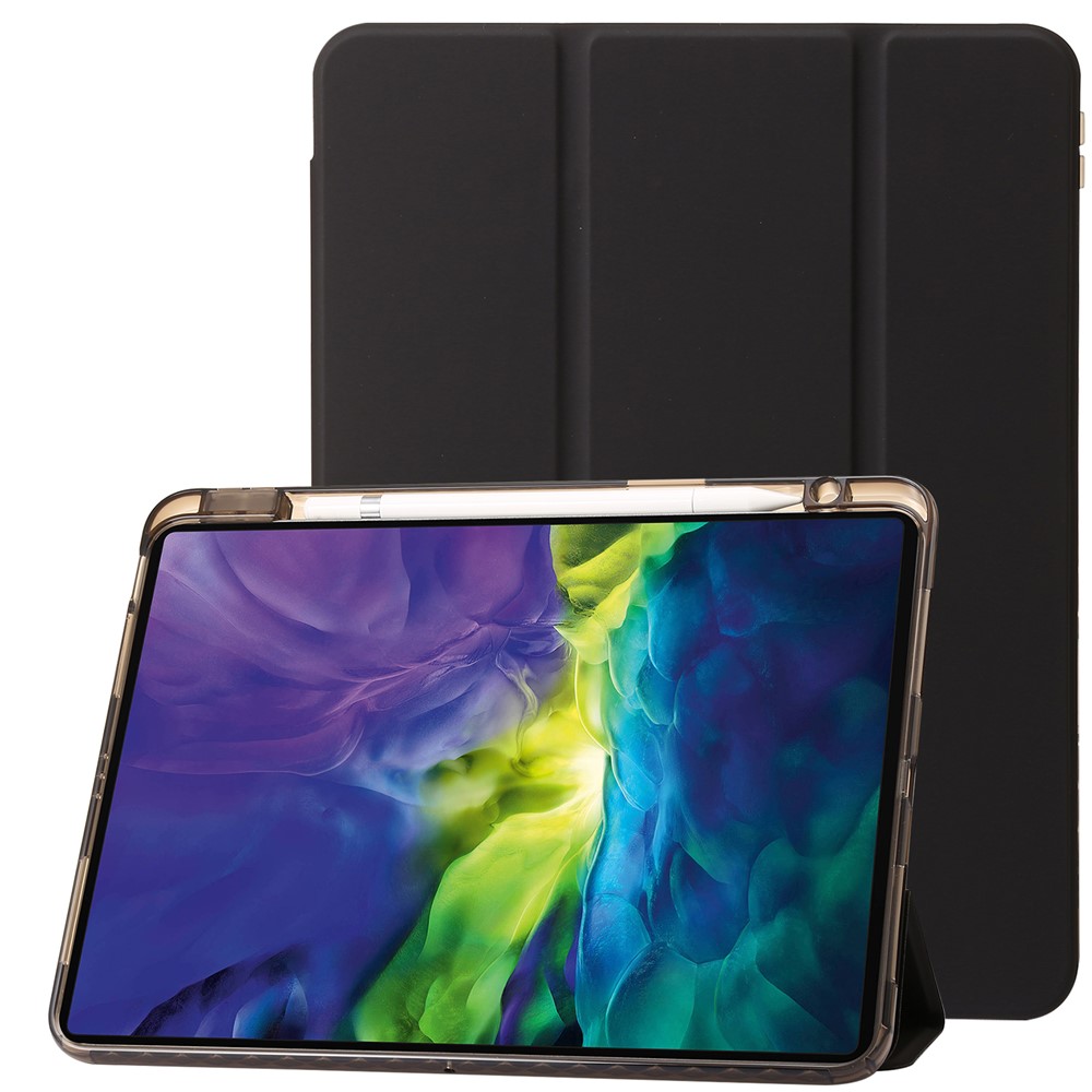 For iPad Pro 12.9-inch (2018) / (2020) / (2021) / (2022) Trifold Stand Tablet Case PU Leather + Clear Acrylic Shell - Black