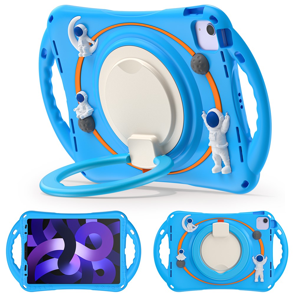 For iPad Air (2022) / (2020) / iPad Pro 11-inch (2018) / (2020) / (2021) / (2022) PC Silicone Case Tablet Case Astronaut Style-B Kickstand Hand Carrying Ring Cover - Blue
