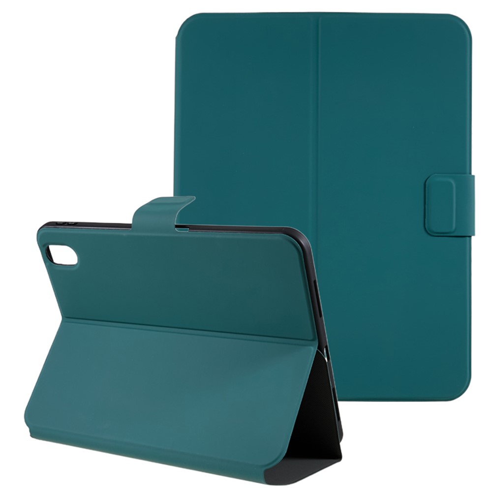For iPad (2025) / 10.9 (2022) PU Leather Tablet Case Stand Magnetic Clasp Tablet Cover - Blackish Green