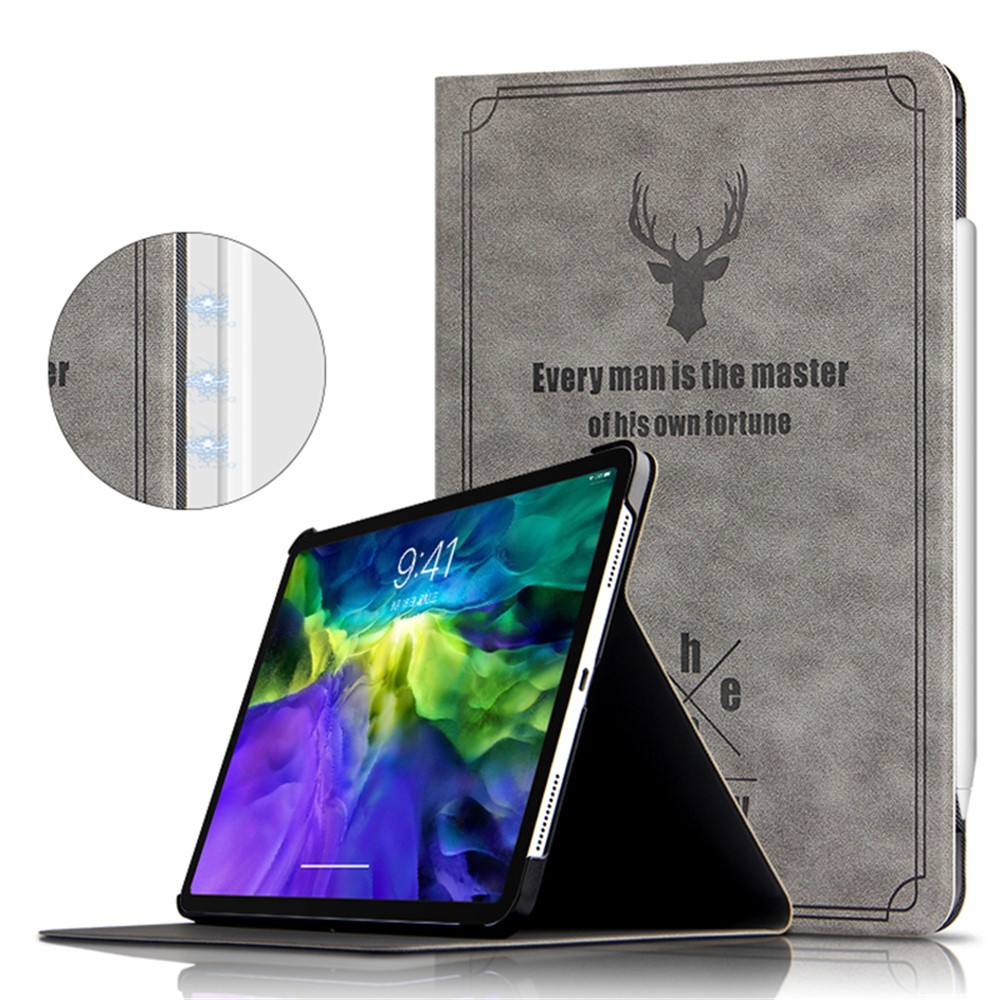 For iPad Pro 11 (2020) / (2021) / (2022) Stand Tablet Case PU Leather Anti-drop Tablet Cover - Grey