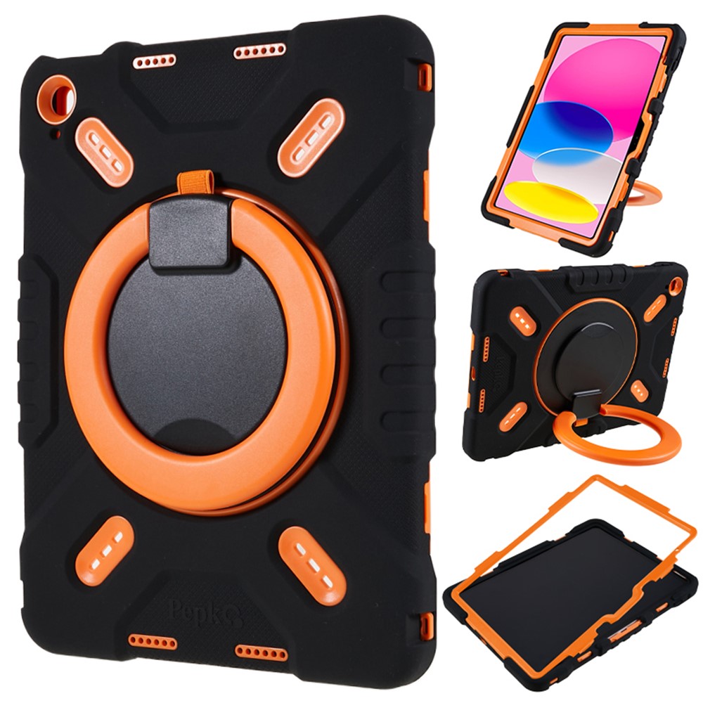 PEPKOO For iPad (2025) / 10.9 (2022) Tablet Case 360 Degree Rotation Kickstand Silicone+PC+ABS Tablet Cover - Orange