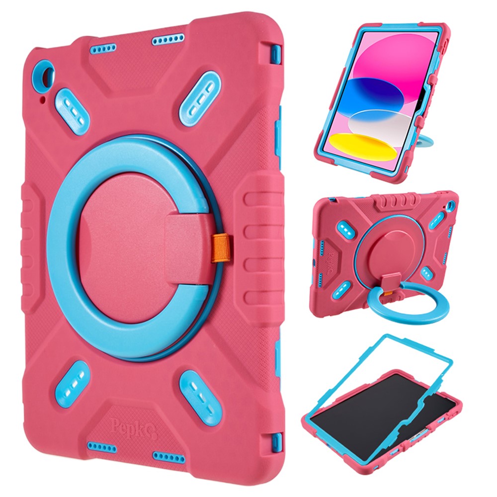 PEPKOO For iPad (2025) / 10.9 (2022) Tablet Case 360 Degree Rotation Kickstand Silicone+PC+ABS Tablet Cover - Rose
