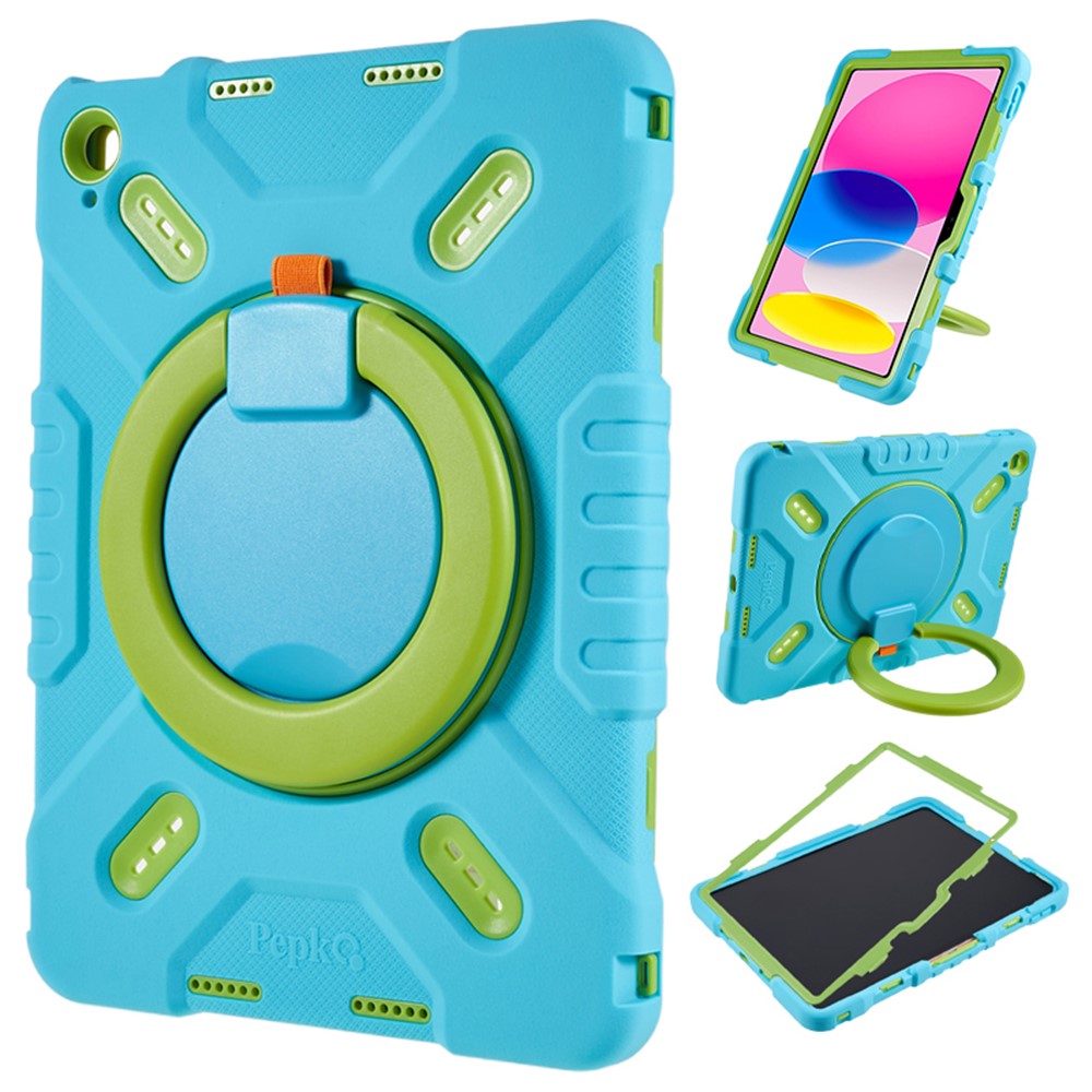 PEPKOO For iPad (2025) / 10.9 (2022) Tablet Case 360 Degree Rotation Kickstand Silicone+PC+ABS Tablet Cover - Blue