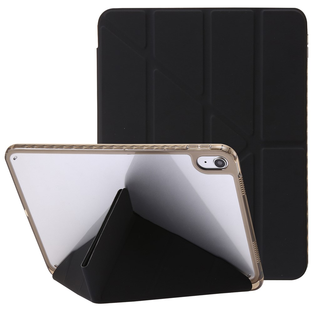 Origami Tri-Fold Stand Tablet Cover for iPad (2025) / 10.9 (2022) PU Leather + Transparent Acrylic Case - Black