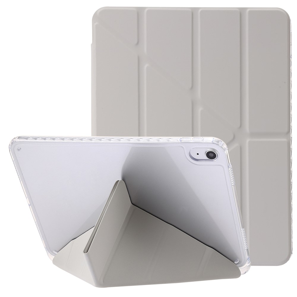 Origami Tri-Fold Stand Tablet Cover for iPad (2025) / 10.9 (2022) PU Leather + Transparent Acrylic Case - Beige