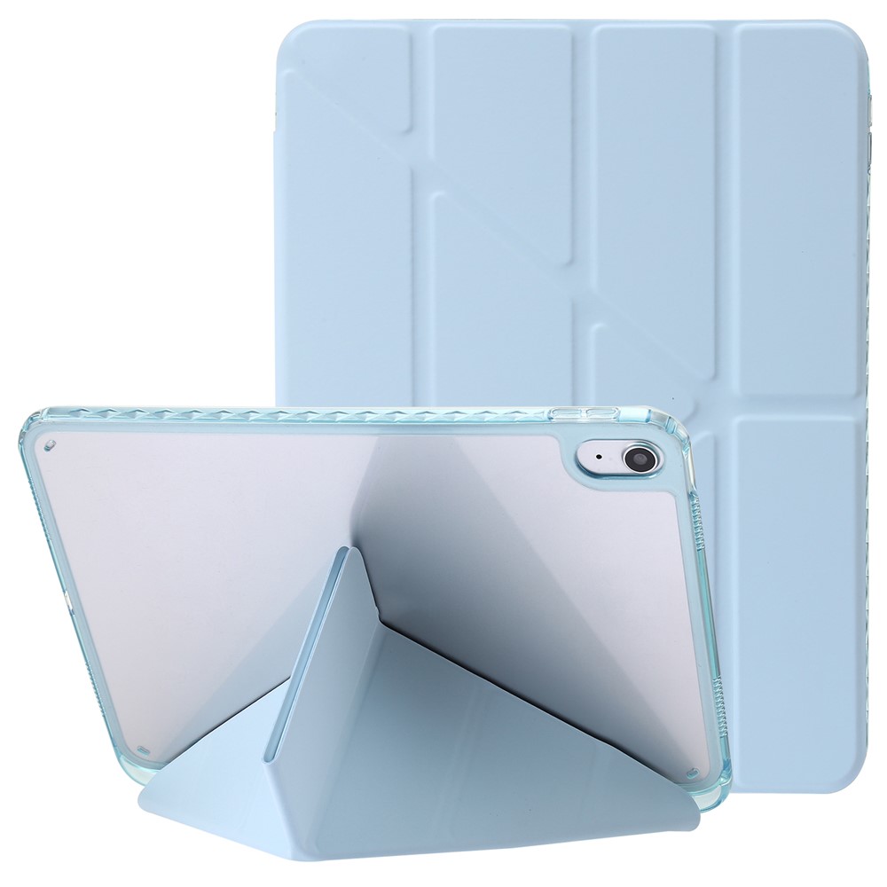 Origami Tri-Fold Stand Tablet Cover for iPad (2025) / 10.9 (2022) PU Leather + Transparent Acrylic Case - Baby Blue