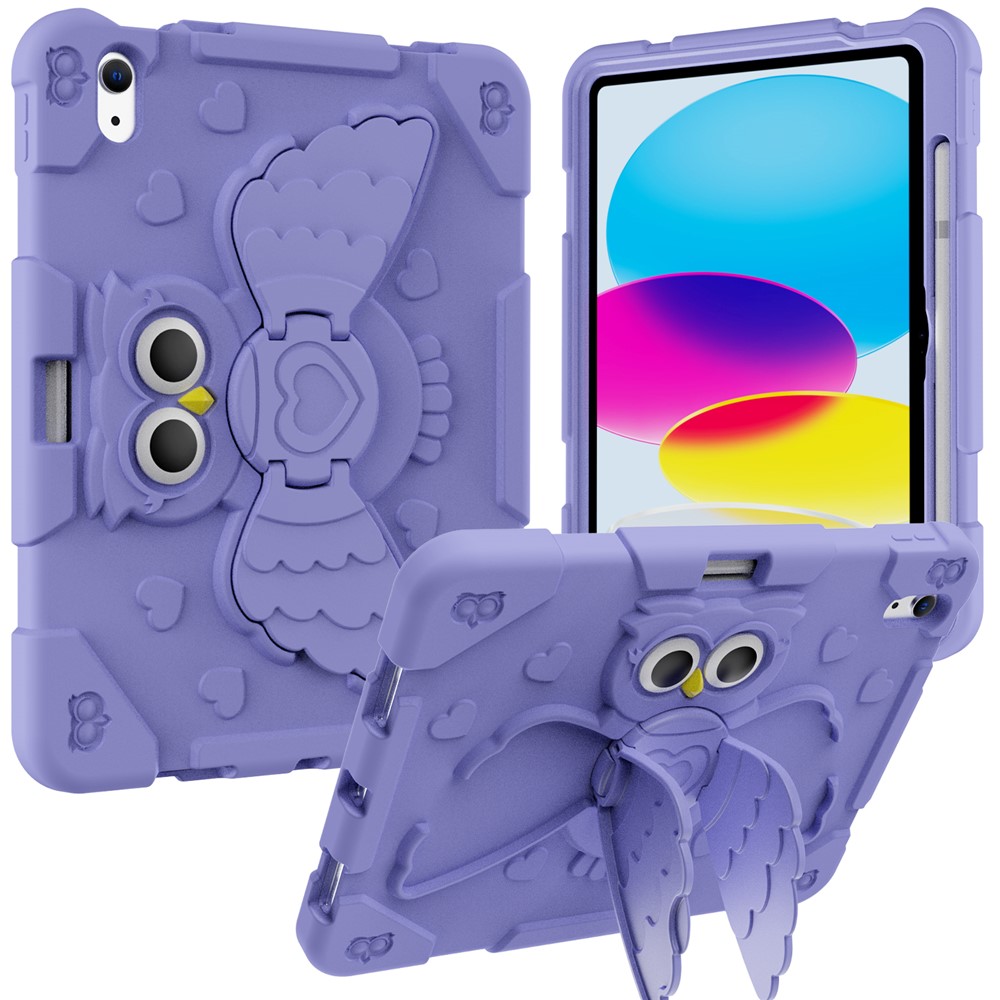 For iPad (2025) / 10.9 (2022) Silicone Protective Cover PC Kickstand Kids Friendly Tablet Case - Light Purple