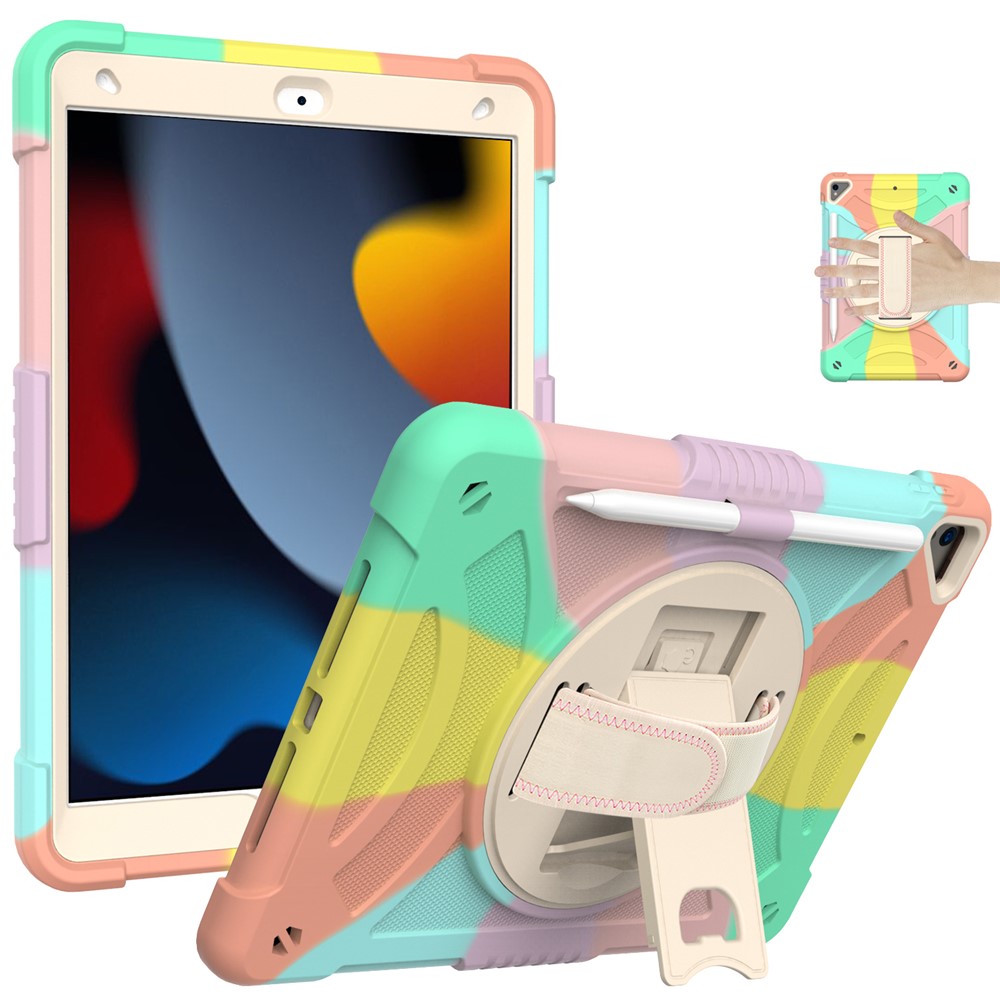 Kickstand Tablet Case for iPad 10.2 (2019) / (2020) / (2021) / iPad Air 10.5 inch (2019) , Silicone+PC Rugged Shockproof Cover with Hand Strap / Pencil Holder - Multi-color