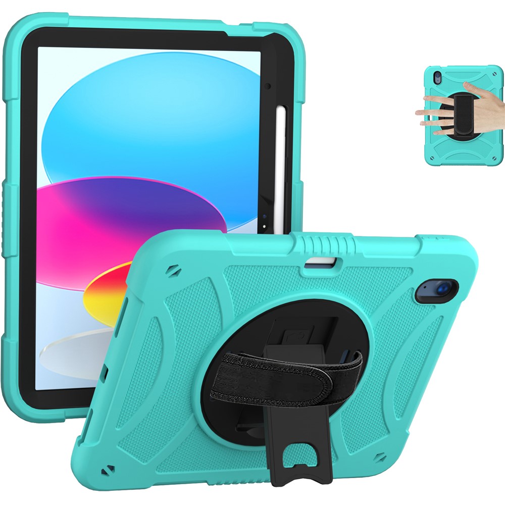 For iPad (2025) / 10.9 (2022) Silicone+PC Tablet Case Kickstand Anti-Slip Drop Protection Cover with Pencil Holder - Mint Green