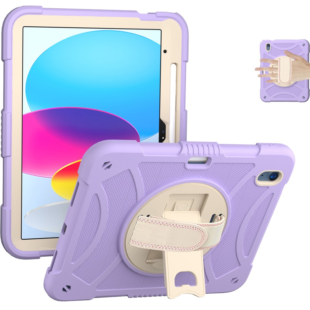 For iPad (2025) / 10.9 (2022) Silicone+PC Tablet Case Kickstand Anti-Slip Drop Protection Cover with Pencil Holder - Purple
