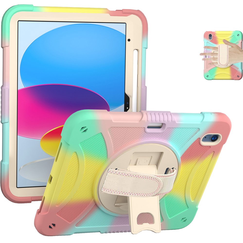 For iPad (2025) / 10.9 (2022) Silicone+PC Tablet Case Kickstand Anti-Slip Drop Protection Cover with Pencil Holder - Multi-Color