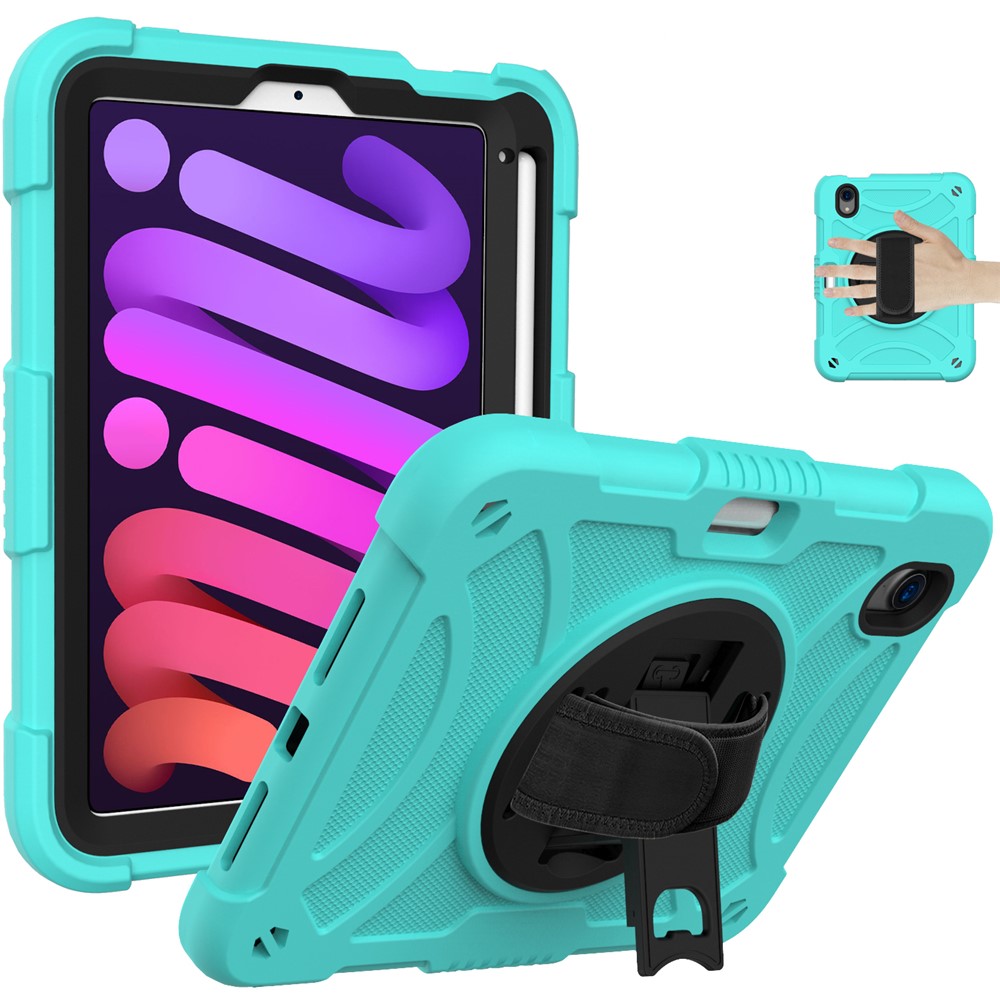 For iPad mini (2024) / mini (2021) Silicone+PC Protective Cover Rotating Kickstand Shockproof Tablet Case with Pencil Holder - Mint Green