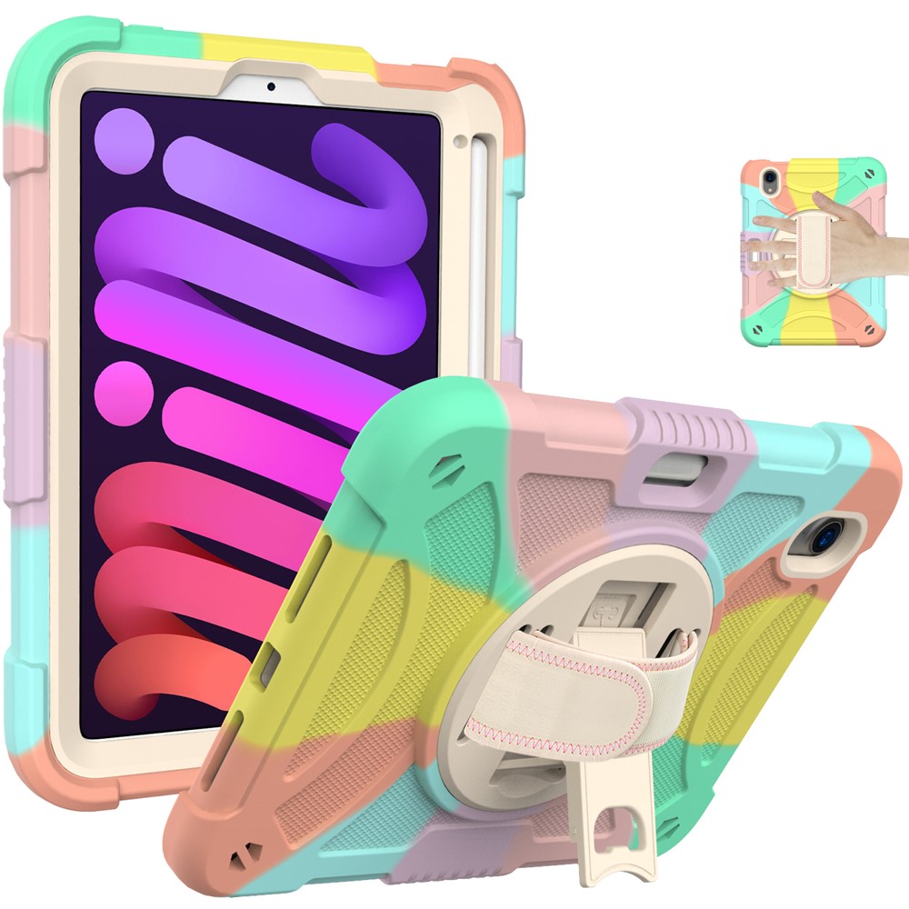 For iPad mini (2024) / mini (2021) Silicone+PC Protective Cover Rotating Kickstand Shockproof Tablet Case with Pencil Holder - Multi-Color