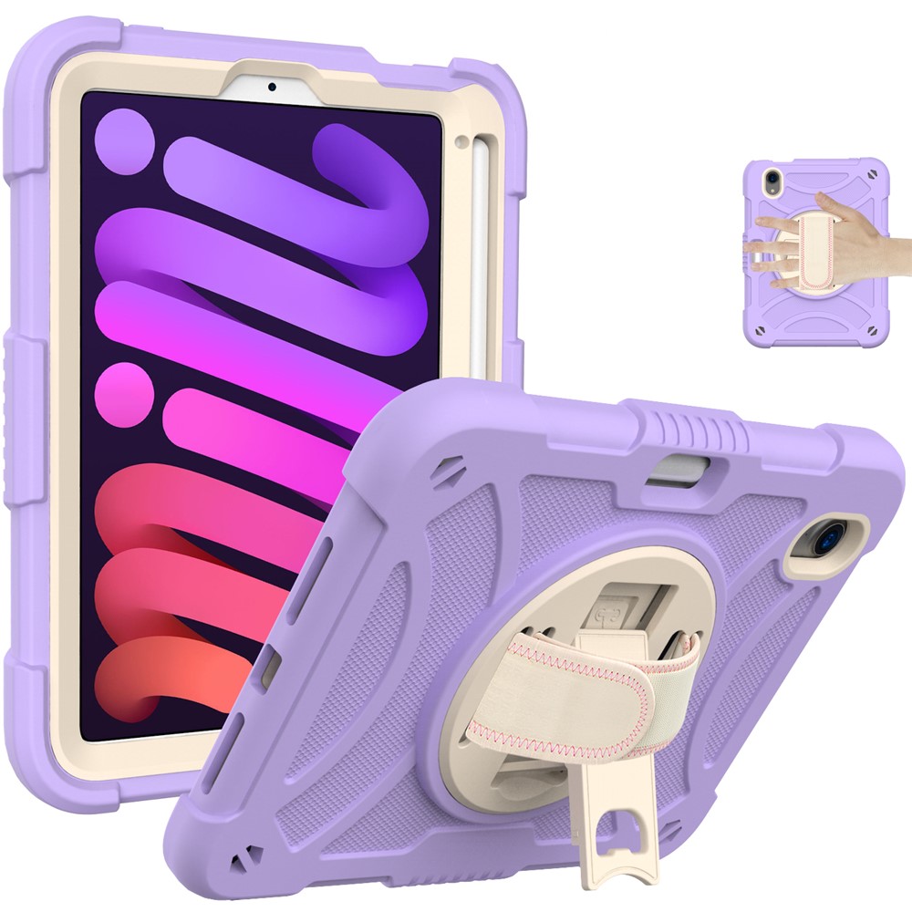 For iPad mini (2024) / mini (2021) Silicone+PC Protective Cover Rotating Kickstand Shockproof Tablet Case with Pencil Holder - Purple
