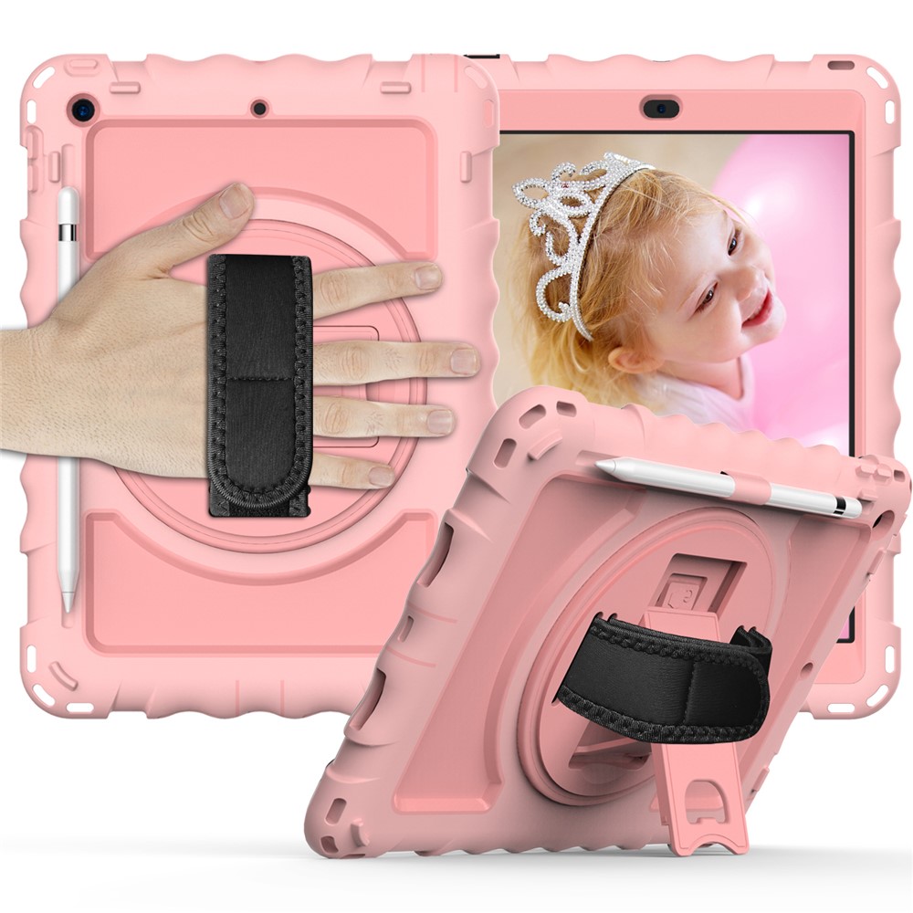 For iPad 10.2 (2021) / (2020) / (2019) Rotating Kickstand Tablet Case Silicone+PC Anti-drop Tablet Cover - Rose Gold