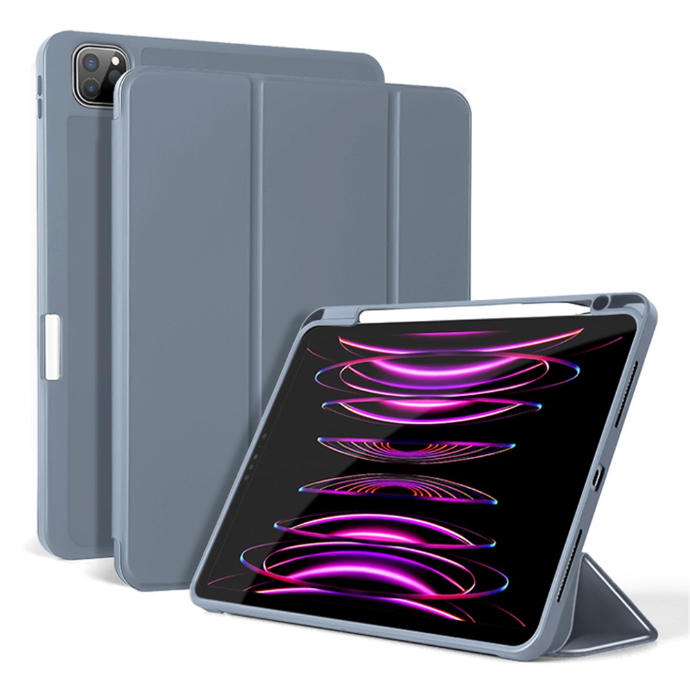 For iPad Pro 11 (2020) / (2021) / (2022) Shockproof Case PU Leather + TPU Tablet Case Tri-fold Stand Cover with Pen Slot - Lavender