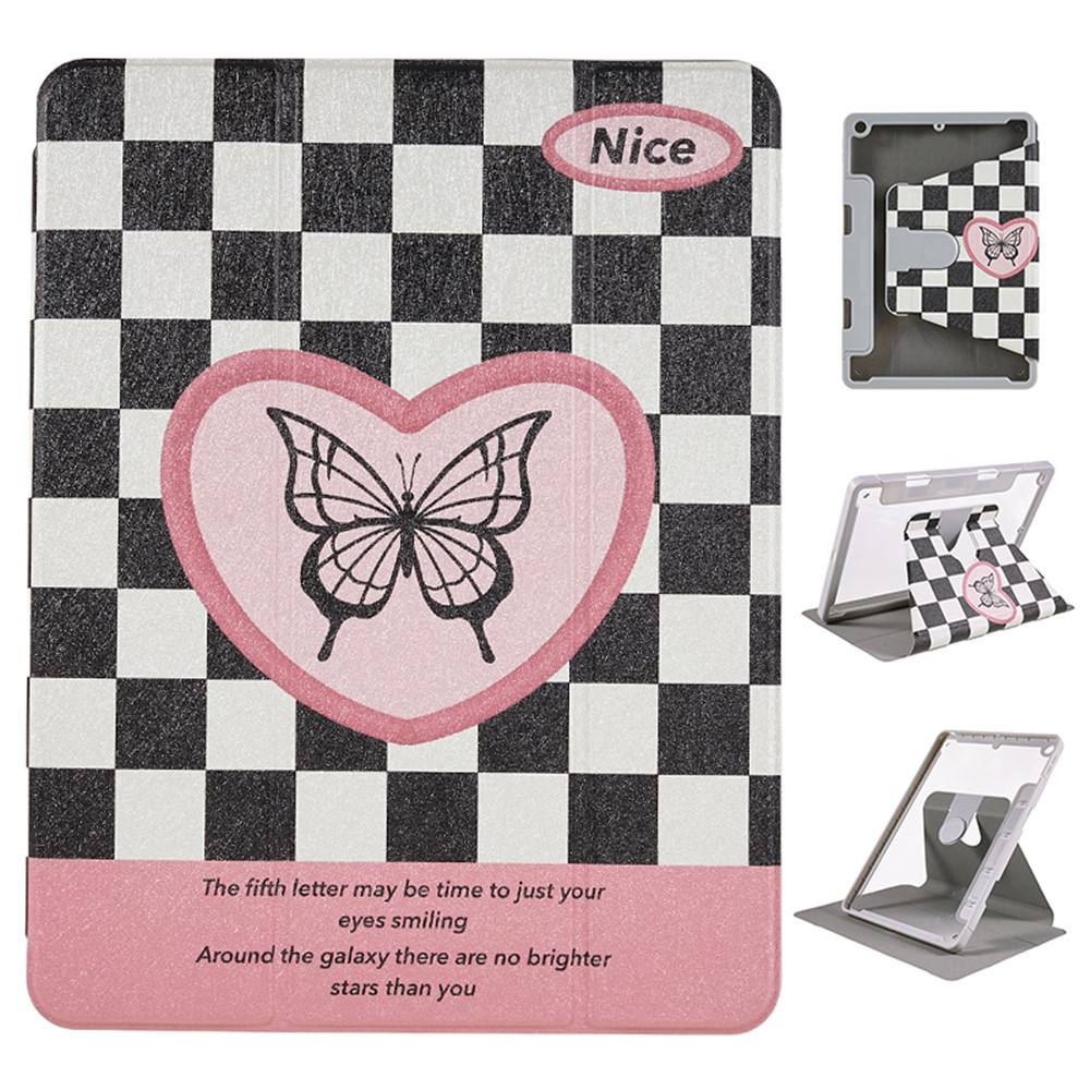 For iPad 10.2 (2019) / (2020) / (2021) PU Leather Pattern Tablet Case Stand Rotating Cover with Detachable Pencil Holder - Butterfly