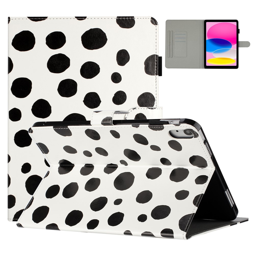 For iPad (2025) / 10.9 (2022) PU Leather Tablet Cover Dots Pattern Stand Smart Cover with Card Holder - White / Black Dots