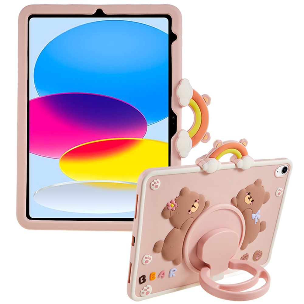 360-Degree Rotation Kickstand Case for iPad (2025) / 10.9 (2022) PC+Silicone Cartoon Bear Tablet Cover