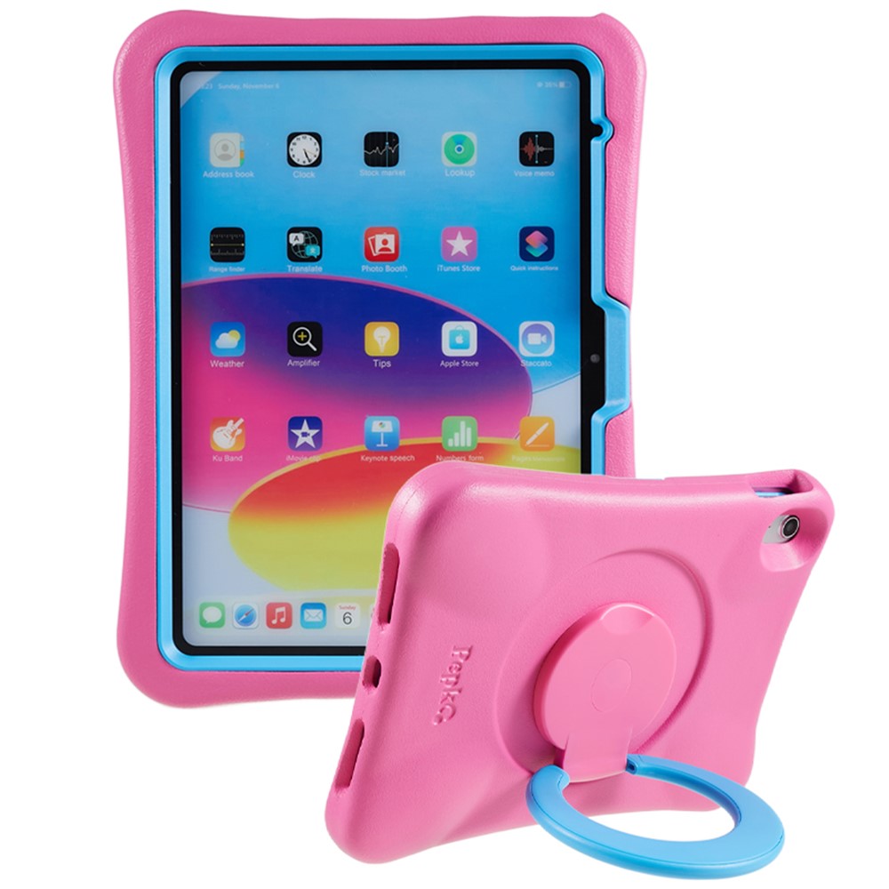 PEPKOO for iPad (2025) / 10.9 (2022) Shockproof Tablet Case 360-degree Rotatable PC Kickstand EVA Protective Cover - Rose / Blue
