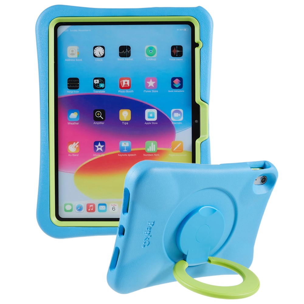 PEPKOO for iPad (2025) / 10.9 (2022) Shockproof Tablet Case 360-degree Rotatable PC Kickstand EVA Protective Cover - Blue / Green