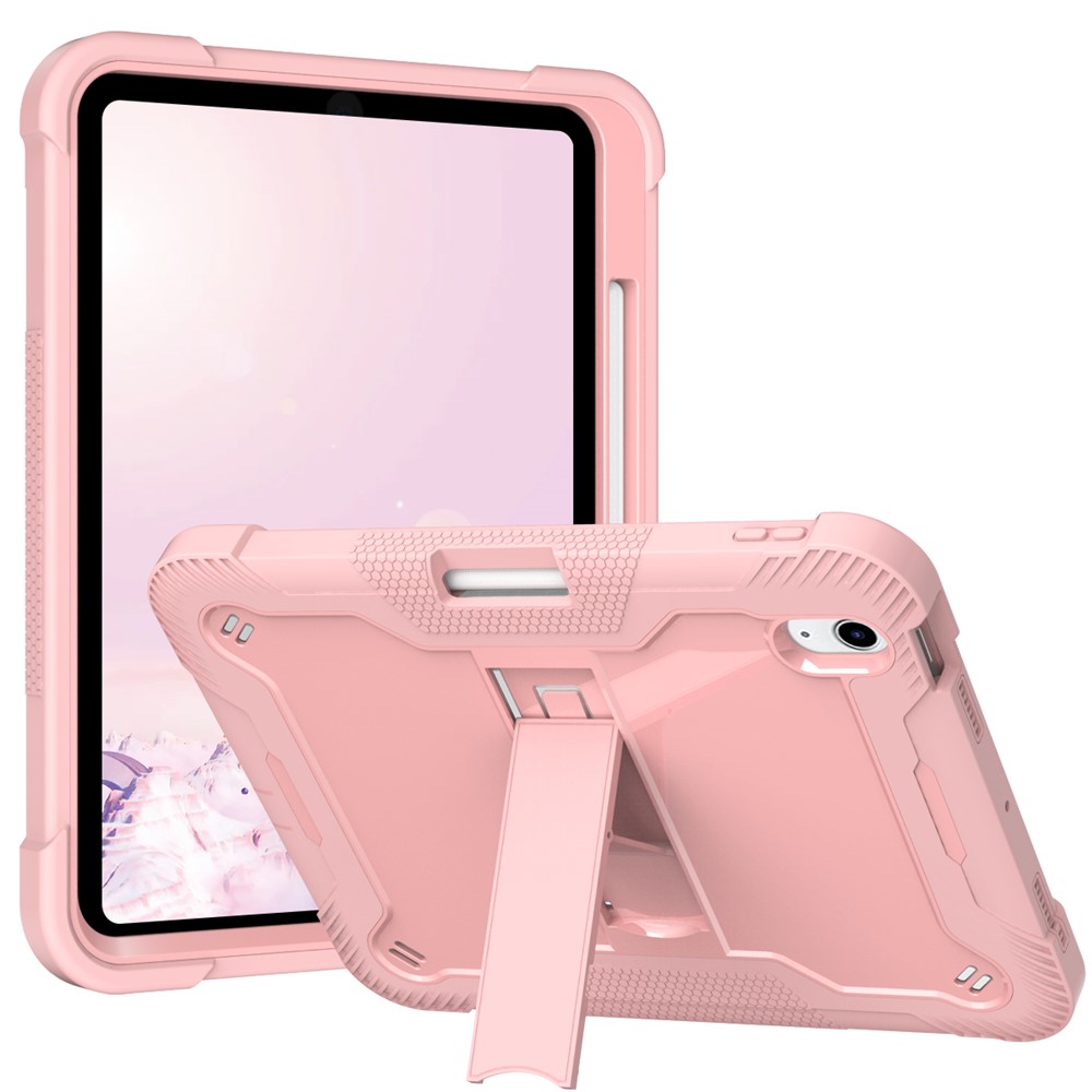 For iPad  (2025)/10.9 (2022) Tablet Cover Silicone + PC Kickstand Case with Pen Slot - Rose Gold