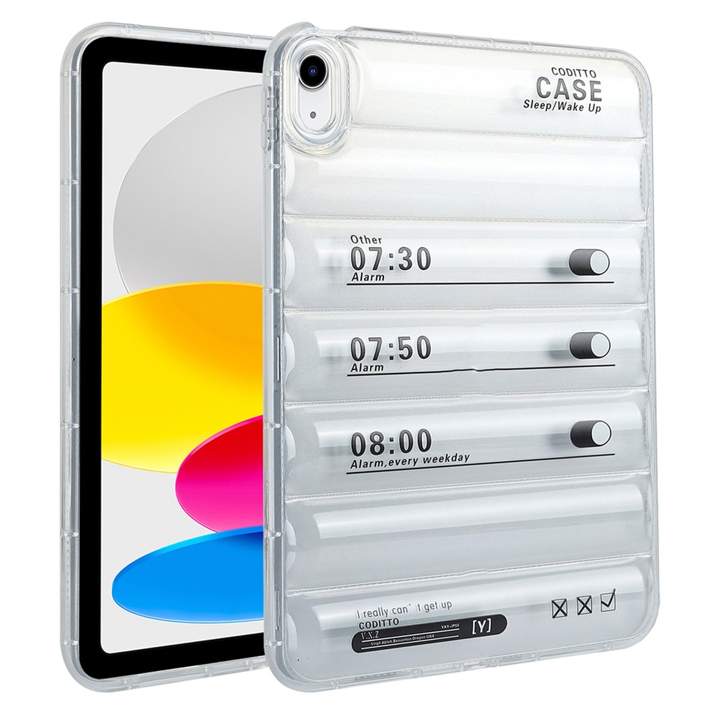 For iPad (2025) / 10.9 (2022) Soft TPU Pattern Tablet Case Down Jacket Design Air Cushion Shockproof Cover - Alarm Clock