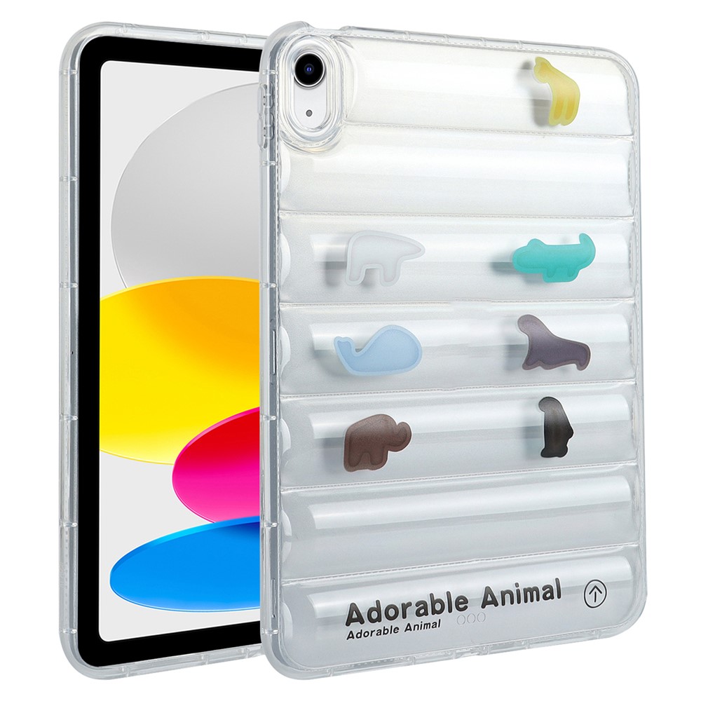 For iPad (2025) / 10.9 (2022) Soft TPU Pattern Tablet Case Down Jacket Design Air Cushion Shockproof Cover - Colorful Animals