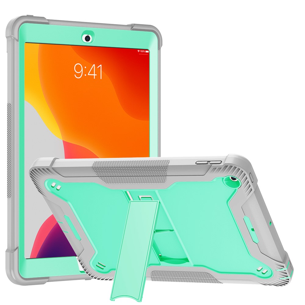 Kickstand Shockproof Cover for iPad 10.2 (2019) / (2020) / (2021) , Silicone + PC Tablet Case - Grey+Mint Green