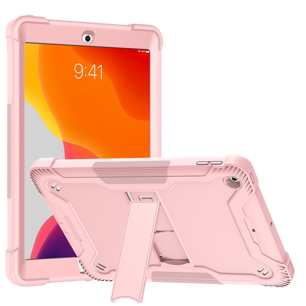 Kickstand Shockproof Cover for iPad 10.2 (2019) / (2020) / (2021) , Silicone + PC Tablet Case - Rose Gold