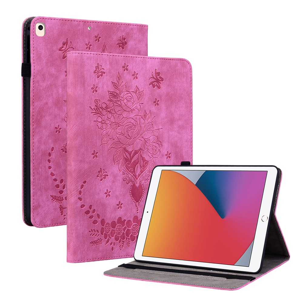For iPad 10.2 (2019) / (2020) / (2021) / iPad Air 10.5 inch (2019) Smart Tablet Case PU Leather Stand Imprinted Cover - Rose