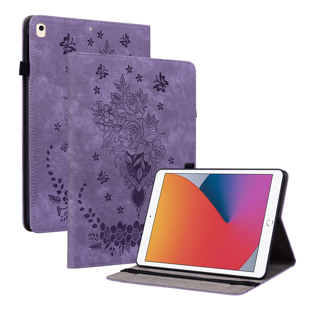 For iPad 10.2 (2019) / (2020) / (2021) / iPad Air 10.5 inch (2019) Smart Tablet Case PU Leather Stand Imprinted Cover - Purple