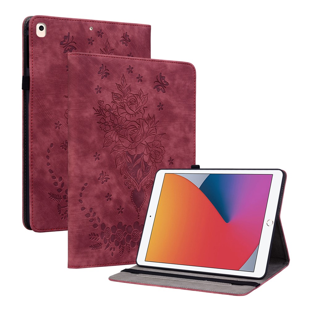 For iPad 10.2 (2019) / (2020) / (2021) / iPad Air 10.5 inch (2019) Smart Tablet Case PU Leather Stand Imprinted Cover - Red
