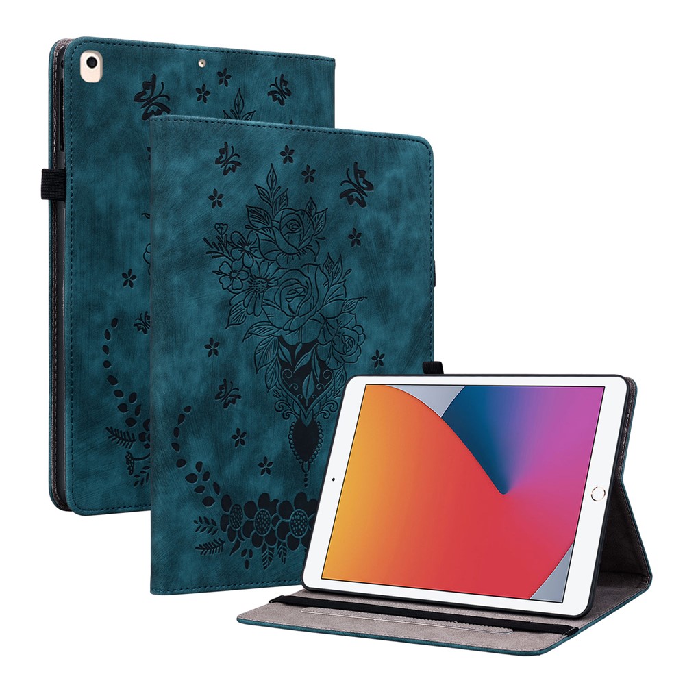 For iPad 10.2 (2019) / (2020) / (2021) / iPad Air 10.5 inch (2019) Smart Tablet Case PU Leather Stand Imprinted Cover - Blue