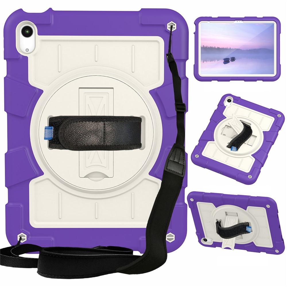 For iPad (2025) / 10.9 (2022) TPU+PC Tablet Case Rotating Hand Strap Kickstand Cover with Shoulder Strap - Purple
