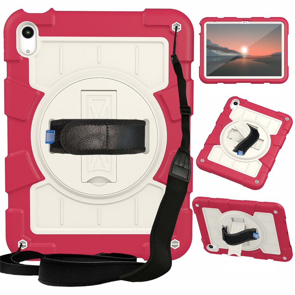 For iPad (2025) / 10.9 (2022) TPU+PC Tablet Case Rotating Hand Strap Kickstand Cover with Shoulder Strap - Red