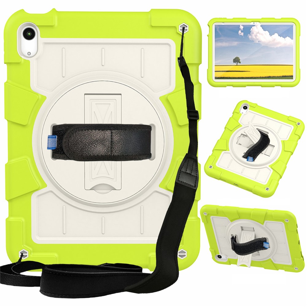 For iPad (2025) / 10.9 (2022) TPU+PC Tablet Case Rotating Hand Strap Kickstand Cover with Shoulder Strap - Light Green
