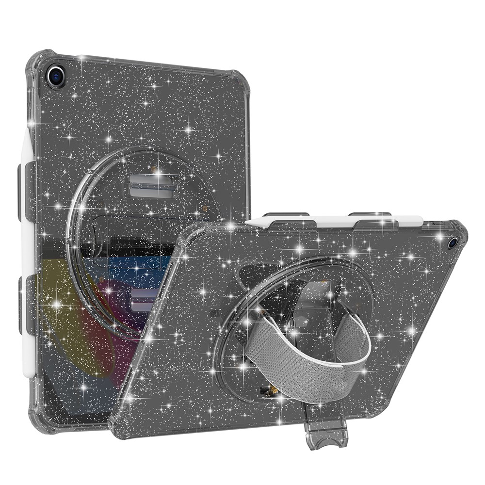 Kickstand Tablet Case for iPad 10.2 (2021) / (2020) / (2019) ,  Rotary Hand Strap TPU+PC Tablet Cover - Glitter Black