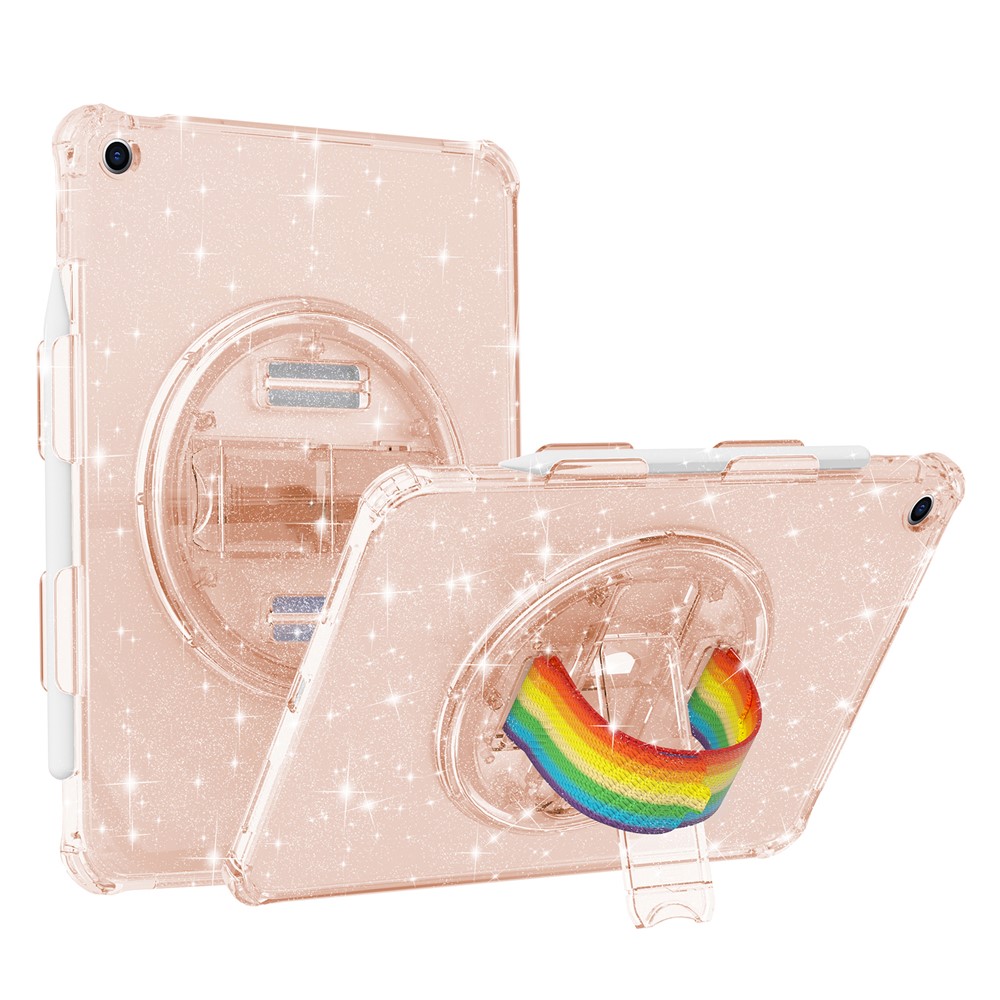 Kickstand Tablet Case for iPad 10.2 (2021) / (2020) / (2019) ,  Rotary Hand Strap TPU+PC Tablet Cover - Glitter Gold