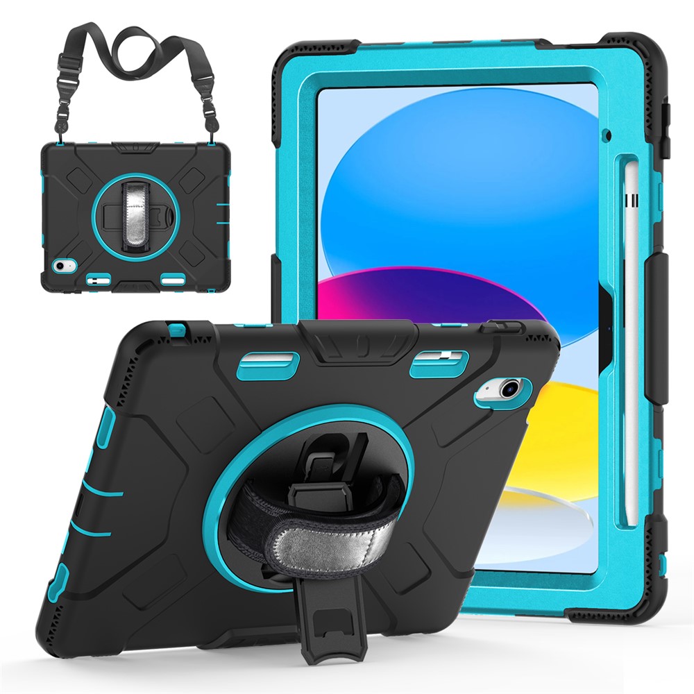 For iPad (2025) / 10.9 (2022) Shockproof Kickstand Case PC+Silicone Tablet Cover with Shoulder Strap - Mint Green PC